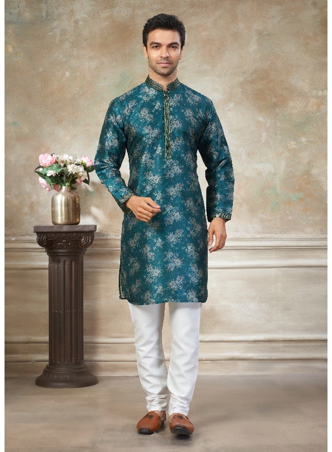 OUTLUK Teal Blue Premium Silk Kurta for Men - Image 1